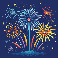 Naklejka premium Vibrant Night Sky Fireworks Celebration Vector Illustration