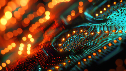 A computer chip with a lot of lights on it