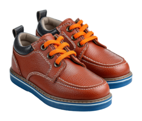 Stylish kids brown shoes modern display product indoor environment fashion concept cut out png