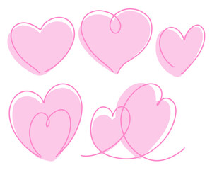 手描きのハートセット_ピンク