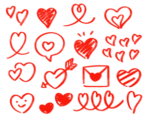 手描きのハートセット_赤