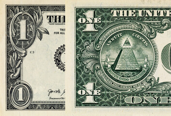 1 dollar US banknote for design purposes. Money of the United States of America.