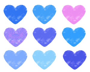 手描きハートセット_青系