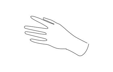 Hand showing five fingers outline drawing illustration. one continuous line drawing,  one continuous line drawing of human hand goodwill gesture.