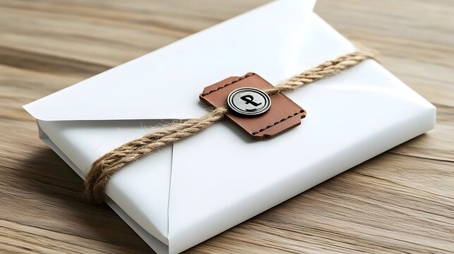 Secure gift package wood table background