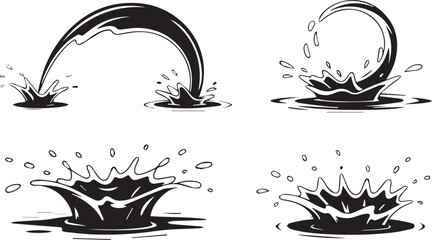 Water splash collection black and white illustrations