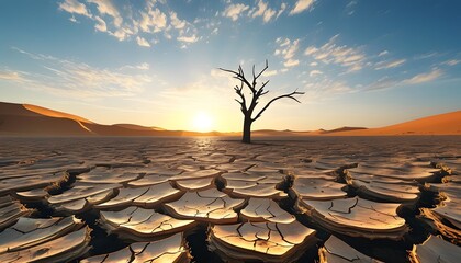 Desertification and pollution impacting ecosystems arid landscape nature photography sunrise wide-angle environmental awareness