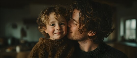 A man and a child are looking out a window