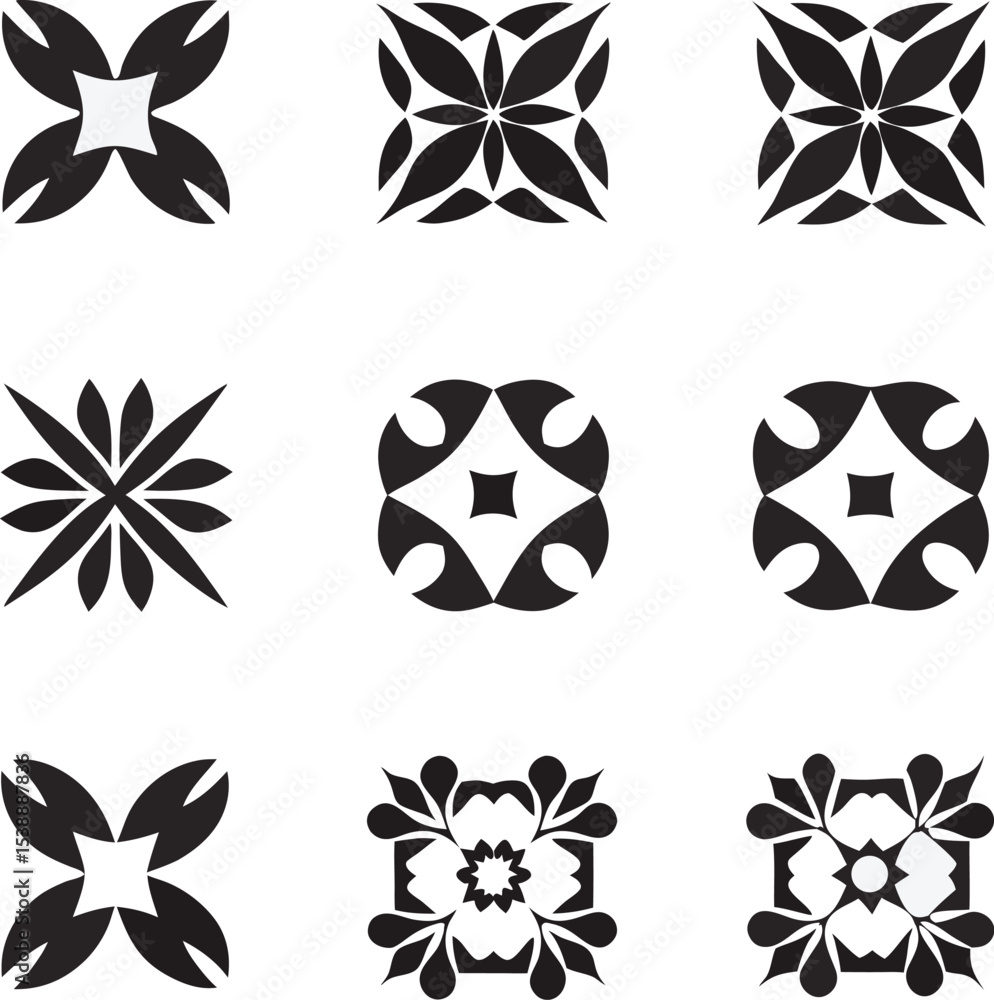 Aufkleber collection of ornate geometric flower vector designs isolated on white background in a monochromatic