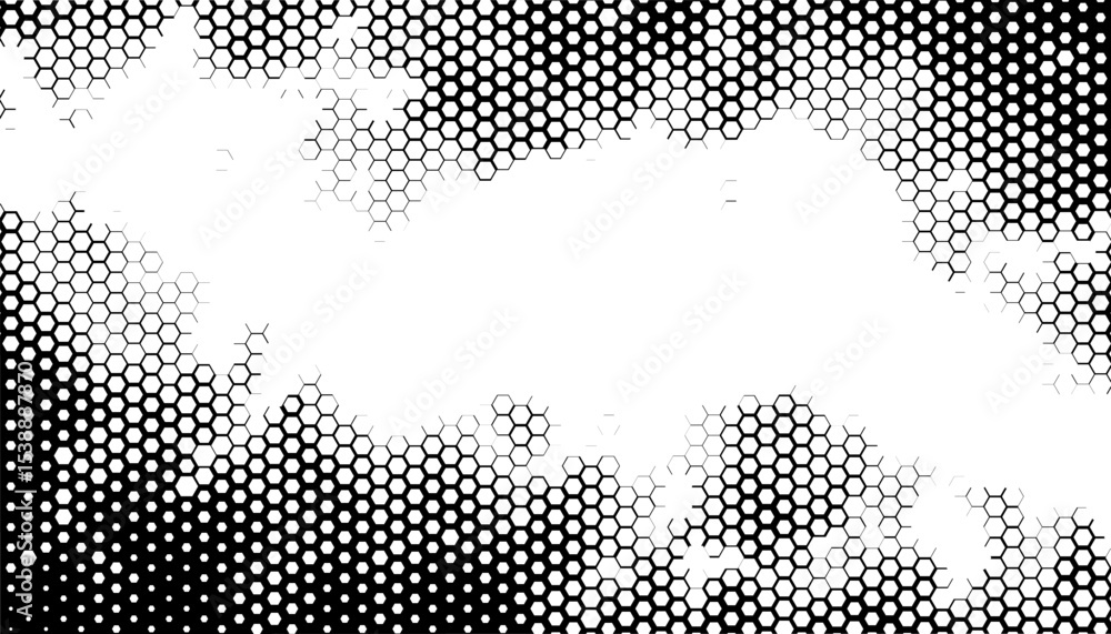 Poster black and white abstract transition pattern with hexagon effect for sporty and modern background and