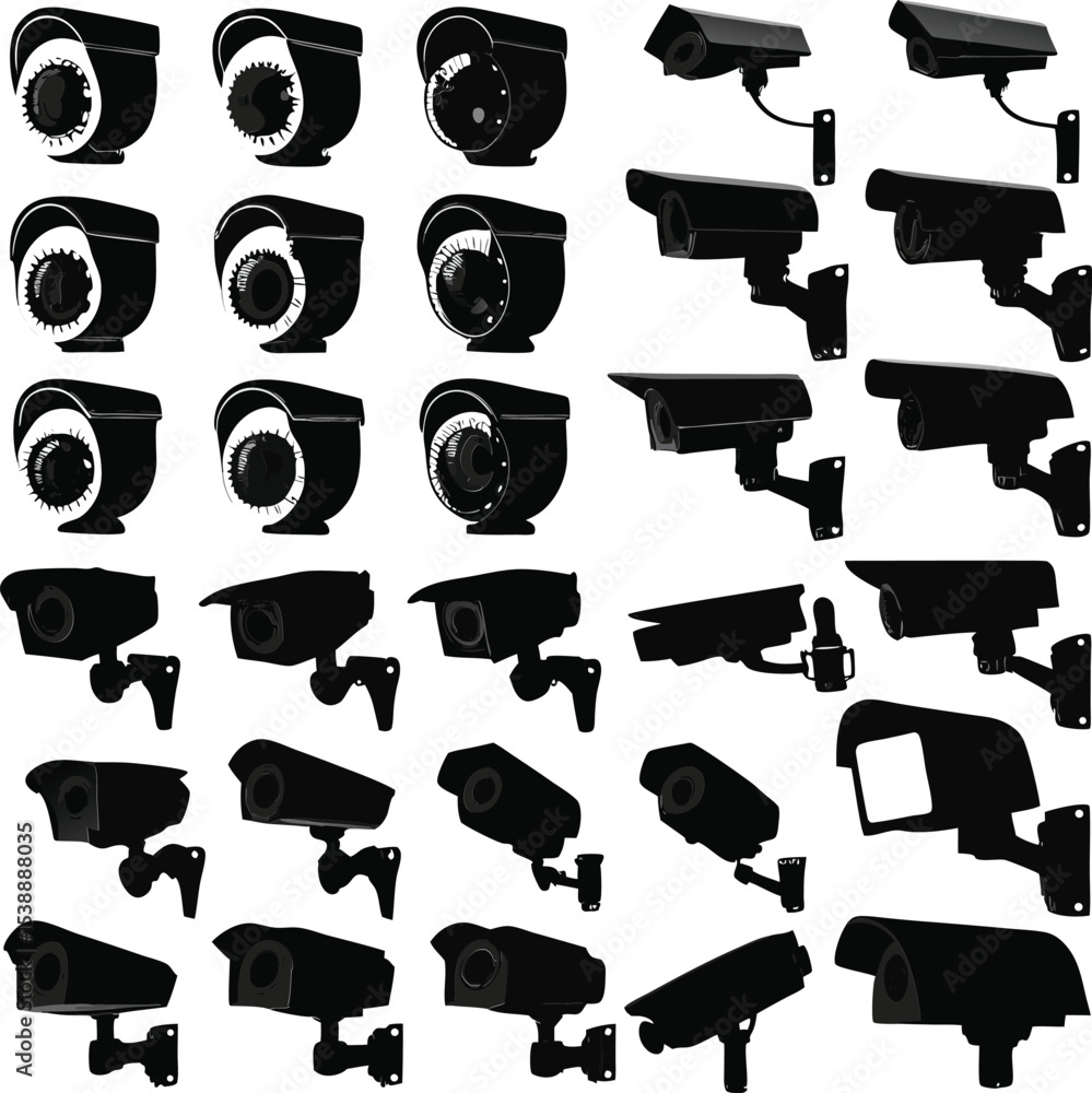 Aufkleber collection of surveillance camera silhouettes for security and monitoring concepts in vector format 