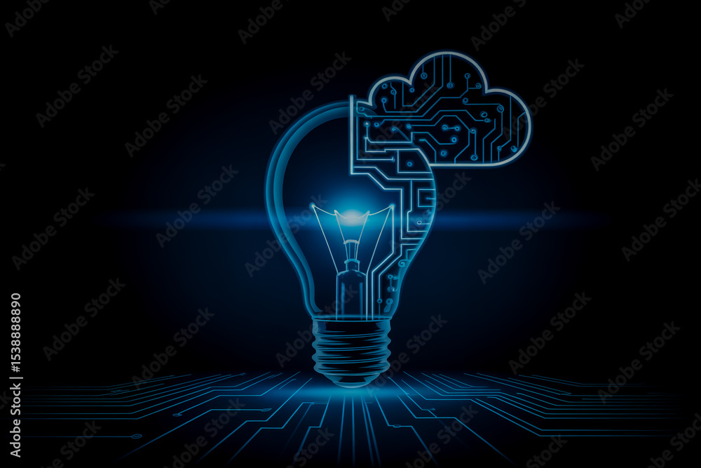 Poster illuminating cloud computing lightbulb concept for innovation and technology advancement in digital 