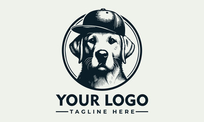 Dog wearing a cap, artistic illustration, logo design.