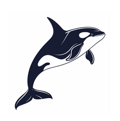 A high-quality vector illustration of a majestic orca fish, also known as a killer whale, depicted in a sleek, dynamic pose. The design showcases the orca's distinctive black and white coloring, 