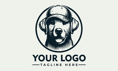 Dog wearing a cap, artistic illustration, logo design.
