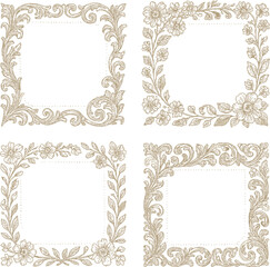 Set of vintage floral frames with ornate borders and decorative elements