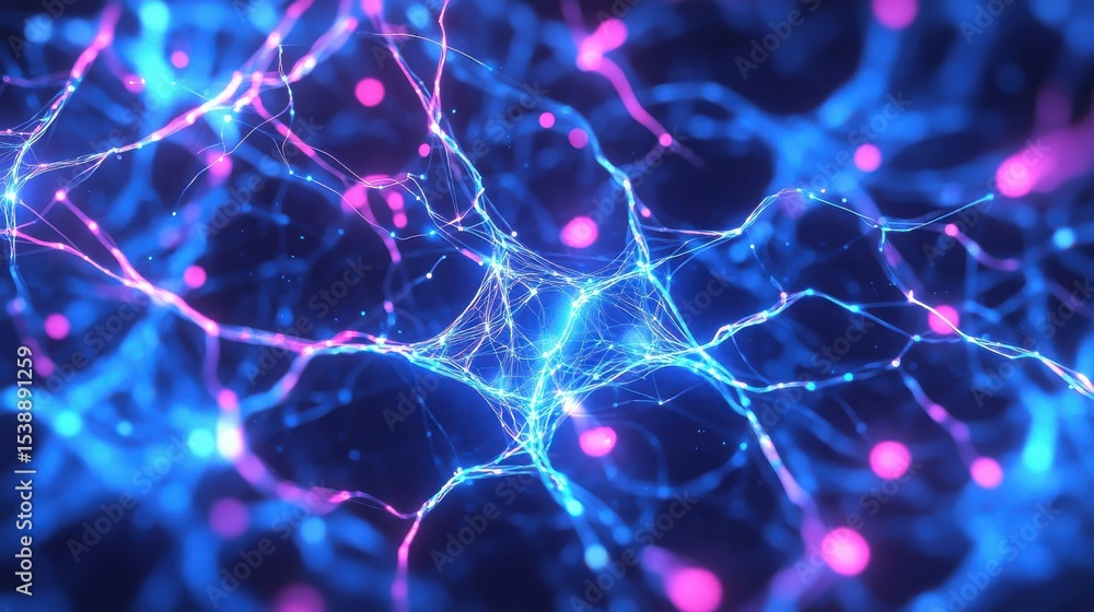 Wall mural abstract neural network connection with vibrant colors and lights