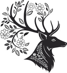 Obraz premium Deer Silhouette with Floral Antlers