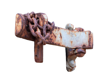 rusty lock and chain isolated on white background