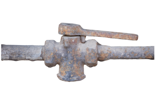 Old rusty water pump isolated on white background.