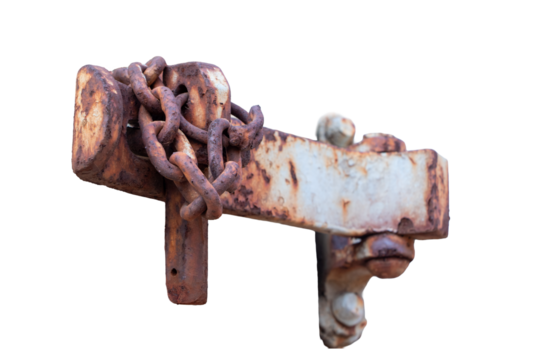 rusty lock and chain isolated on white background