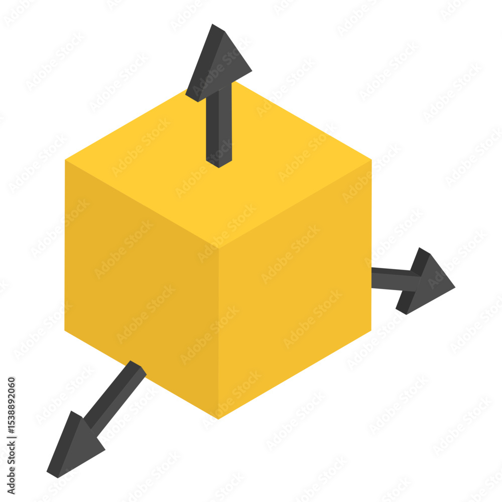 Aufkleber 3d printing model cube with three dimension arrows isometric concept, 3d space orientation or axes r