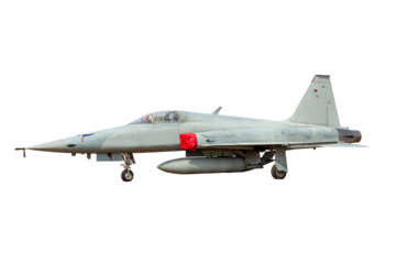 Fighter jet with missiles isolated on white background.