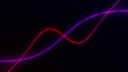 Glowing neon wave lines in red and purple flowing smoothly on dark background. Futuristic abstract curves for modern tech visuals, digital art and stylish backdrops.