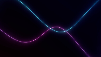 Smooth neon wave lines in blue and pink colors on dark background. Abstract glowing curves for futuristic tech visuals, digital art or modern UI design. Clean and stylish backdrop.