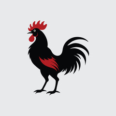 Majestic Rooster Silhouette A Black and Red Farm Bird Illustration