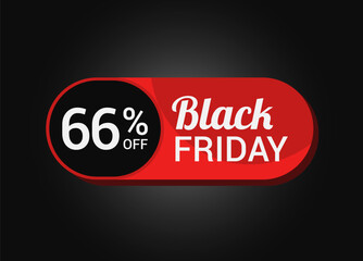 Black Friday 66% OFF Sale Sticker. Black Friday Sale Label. Sixty six, percent sale tag. Typography. Template for Banner, Promotion, Advertising, Web, Social Media post. Coupon. Vector.