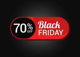 Black Friday 70% OFF Sale Sticker. Black Friday Sale Label. Seventy, percent sale tag. Typography. Template for Banner, Promotion, Advertising, Web, Social Media post. Coupon. Vector.