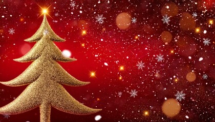 red snow background gold fir tree
