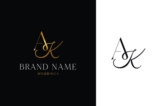 Elegant AK Wedding Monogram Logo and Luxury Wedding Brand Identity