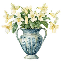 watercolor vector of A Dutchmans Breeches In A Vase, isolated on a white background.
