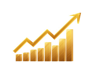 Golden bar chart and rising arrow, symbolizing growth and progress. A visual representation of financial success and upward trajectory.