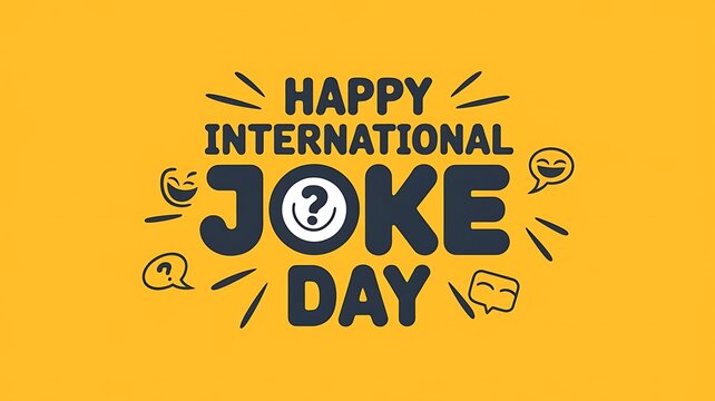 happy international joke day text in bold yellow design