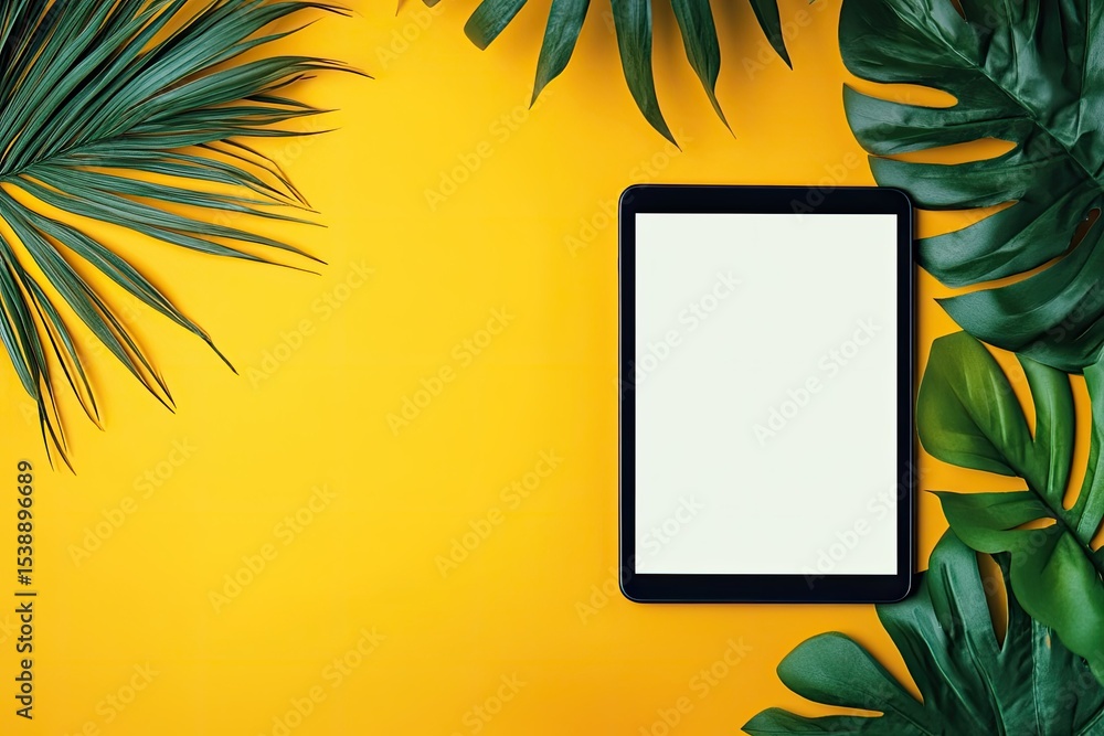 Aufkleber high quality visual of tablet minimal display with yellow background