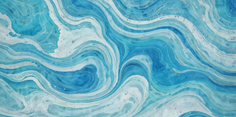 Fototapeta premium Blue ocean wave background. Blue and white water ocean background. Wavy line background. Hand drawn watercolour ocean background. Vector illustration