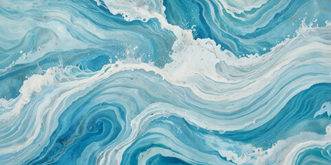 Obraz premium Blue ocean wave background. Blue and white water ocean background. Wavy line background. Hand drawn watercolour ocean background. Vector illustration
