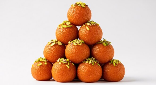 Delicious orange motichoor ladoo sweets arranged in pyramid

