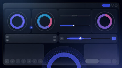 Fototapeta premium Design dark theme dashboard interface for web app and mobile app with charts and sliders control