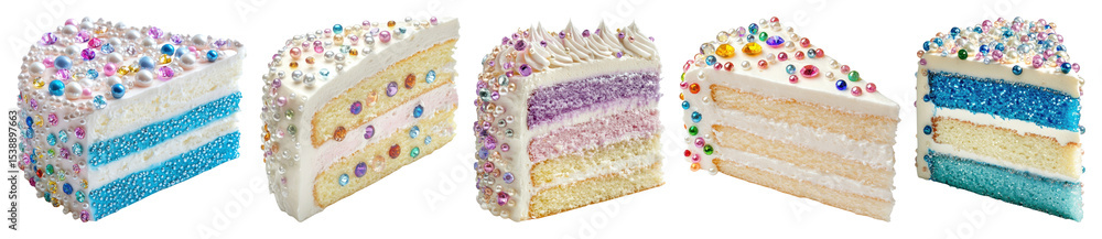 Poster png colorful layered cake slices, element set on transparent background