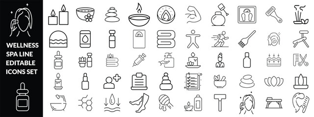 Wellness and Spa Line Editable Icons set.