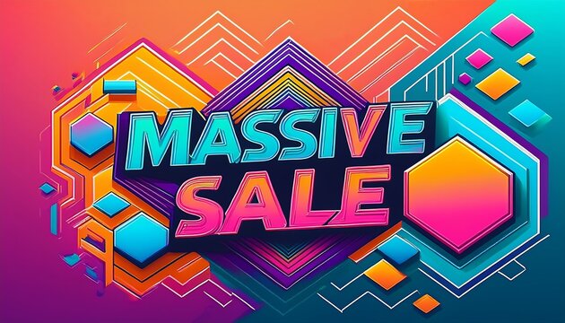 Massive Sale Advertisement with Vibrant Geometric Shapes and Abstract Background, Discount Offer, Promotional Design - Powered by Adobe