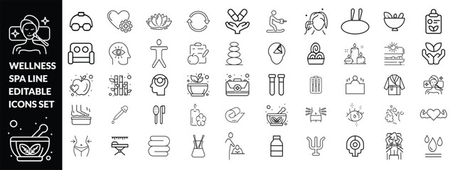 Wellness and Spa Line Editable Icons set.