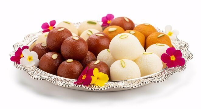 Delicious Gulab Jamun and Rasgulla Indian Sweets Platter