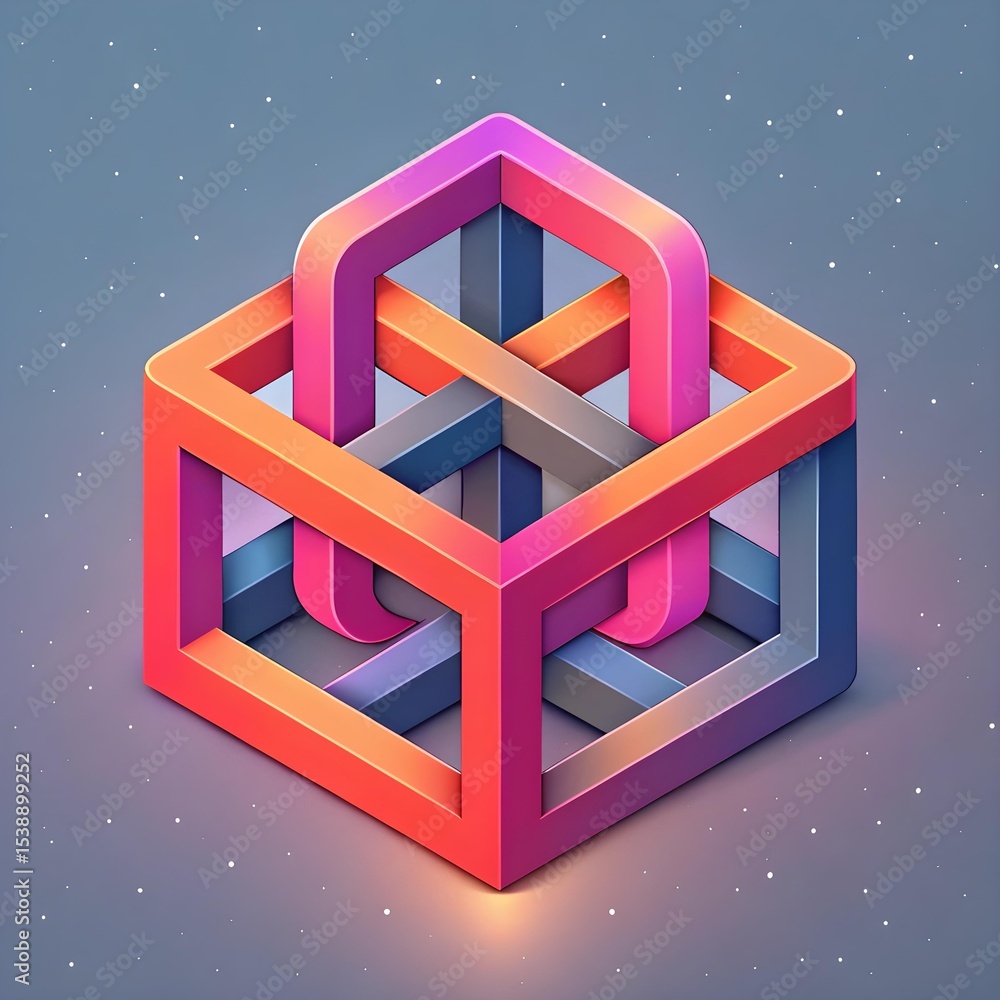 Aufkleber abstract cube interlocking design geometric 3d model colorful art
