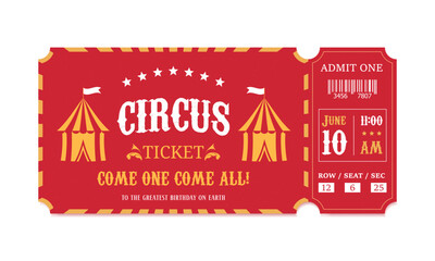show invitation template, retro circus ticket with tent