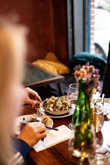 Seafood dining with clams and wine